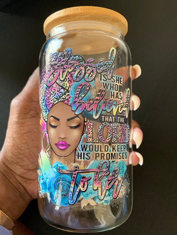 Blessed is She 16 oz Glass Can